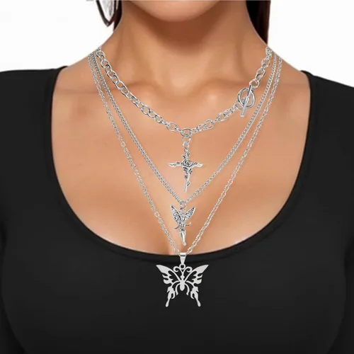 Miniatura 4 de Juego de 10 piezas de collar Y2k para mujer, accesorios góticos grunge, collares de joyería, cruz gótica, espinas de hadas, ángel gótico, corazón