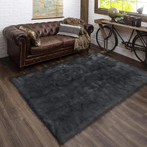 Miniatura 105 de Latepis - Tapete rectangular de piel sintética tipo lana de oveja suave, esponjosa y lavable para sala de estar, dormitorio, sala de juegos o Blanco