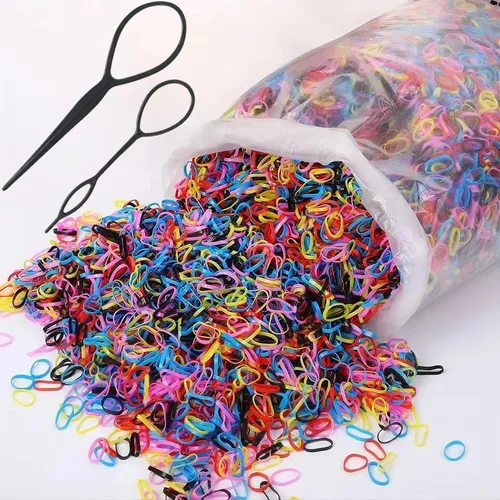 Miniatura 5 de 2000 bandas para el cabello, gomas elásticas de color, mini lazos para colas de caballo de niña, bandas pequeñas suaves antideslizantes con 2