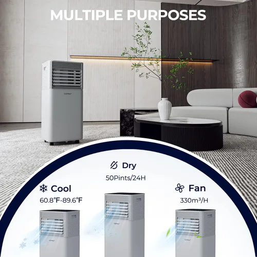 Miniatura 3 de COSTWAY Aire acondicionado portátil, espacios de 10000BTU de hasta 350 pies cuadrados, con control remoto, temporizador de 24 horas y kit de Gris