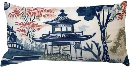 Miniatura 40 de Chinoiserie Throw Pillow Case Red Peony Floral Lumbar Pillowcases Asian Style Decorative Pillow Home Cotton Linen 12x18 Rustic Cushion Cover for