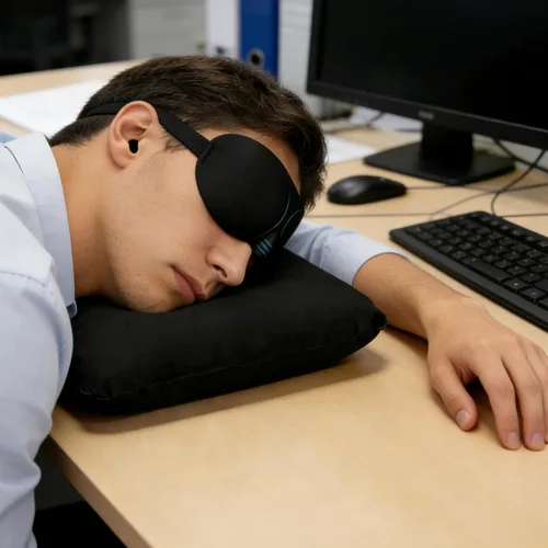 Miniatura 5 de Set de Viaje Portátil para Dormir en Avión, 2 Almohadas Inflables de Viaje, Reposapiés Tipo Hamaca, Máscara para los Ojos y Tapones para los Oídos
