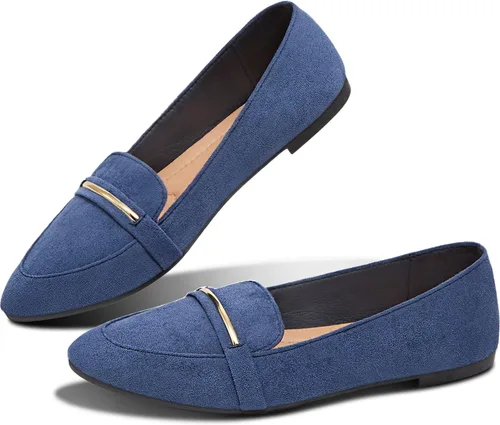 Obtaom - Zapatos de ballet, sin cordones, mocasines tipo penny, lindos, para trabajo, de gamuza sintética, cómodos, de puntera puntiaguda, para mujer