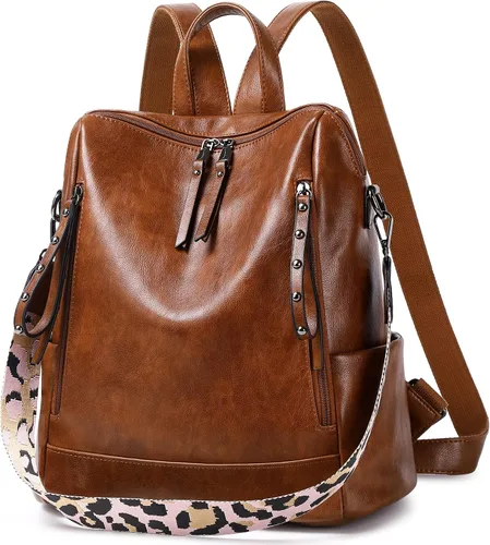 Miniatura 2 de Mochila de cuero para mujer, tamaño pequeño, a la moda, para todos los días, viajes, bolsa de hombro, color marrón, Marrón, talla única , Fashion