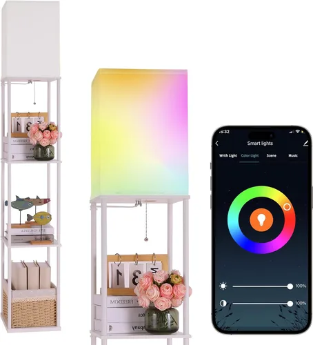 Miniatura 14 de Gupuzm Lámpara de pie con estantes, moderna lámpara de pie cuadrada con bombilla de temperatura de 3 colores, lámpara de estantería de exhibición