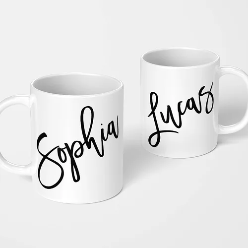 Miniatura 6 de Juego de 2 tazas de café personalizadas de 11 onzas para parejas con nombre/texto, tazas de café de cerámica, tazas personalizadas para esposa