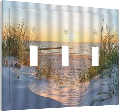 Miniatura 43 de Placa de pared de 1 cuadrilla, diseño de playa, océano, amanecer, mar, atardecer, cubierta de interruptor de luz en blanco, decorativo, sin