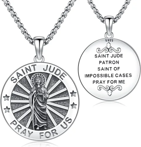 Miniatura 98 de Odinstone Collar de plata de ley 925 con medalla de San Miguel/San Cristóbal/San Benito/Crucifijo de Jesús/San Uriel/Arcángel Rafael para hombres