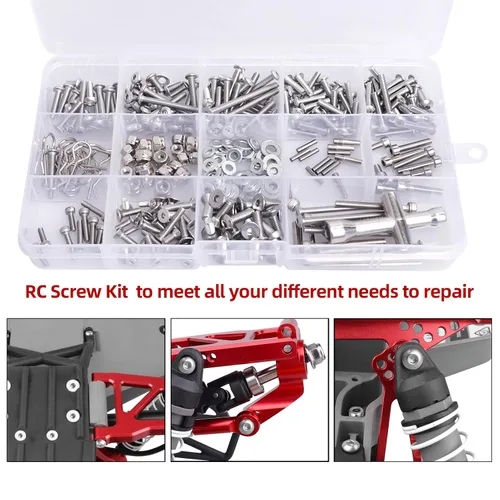 Miniatura 3 de Kit de tornillos RC M2.5 M3 M4, arandelas, tuercas de bloqueo, clips de cuerpo, pasadores de rueda, llave cruzada, cierre de hardware para 1/10