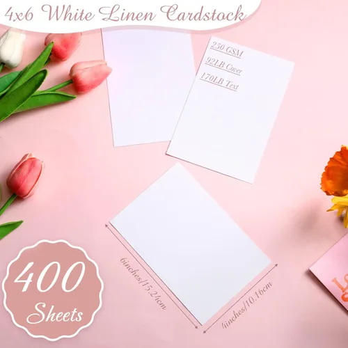 Miniatura 2 de 400 hojas de cartulina de lino blanco, cartulina de invitación de peso pesado, papel de impresora en blanco, cartulina de 92 libras, 250 GSM