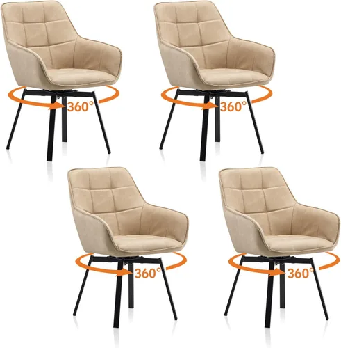 Miniatura 17 de TUKAILAi Juego de 2 sillas de comedor giratorias, sillas de comedor de piel sintética con brazos y patas de metal, sillas de cocina giratorias