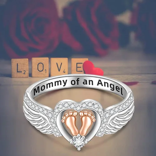 Miniatura 4 de Anillo de aborto espontáneo para mujer, anillo conmemorativo de pérdida de bebé, plata de ley, huella de corazón, mamá de un ángel, joyería