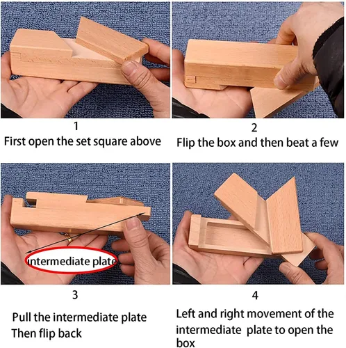 Miniatura 3 de YUNTENG Paquete de 2 cajas de rompecabezas 3D hechas a mano – Apertura secreta mágica de madera misteriosa caja de regalo cubo juego IQ Toys
