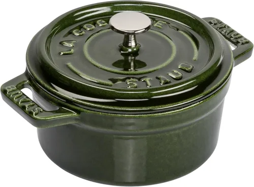 Staub La Cocotte Redonda 40509-804 Mini Pico Cocotte Redonda Verde Basil 40509-804 Olla Esmaltada Pequeña de Dos Manijas