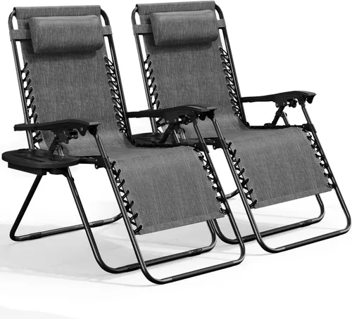 Miniatura 30 de Nestl Zero Gravity - Juego de 2 sillas de patio al aire libre con almohadas y bandejas portavasos, silla de campamento reclinable de malla de acero