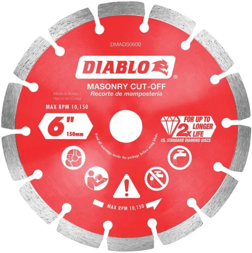 Miniatura 5 de Diablo Disco de corte de mampostería segmentado de diamante, cortes rápidos, larga vida en hormigón y ladrillo, 6 pulgadas de diámetro, eje DM 7/8