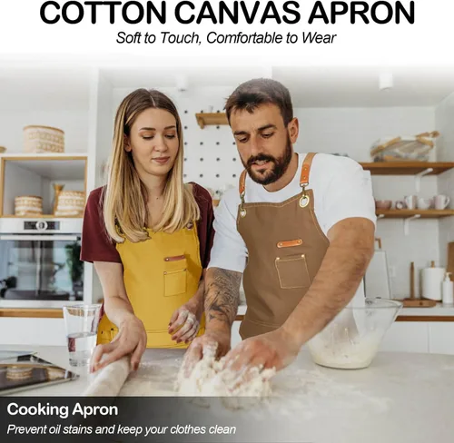 Miniatura 2 de Delantal de chef para hombres y mujeres con paquete de regalo, delantal de espalda cruzada con bolsillos para cocina, horneado, artista, pintura