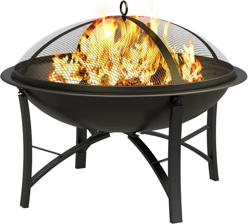 Miniatura 8 de Fire Beauty Brasero para Exteriores para Quemar Leña, Parrilla BBQ Tazón de Fuego de Acero con Cubierta de Malla Protectora contra Chispas, Rejilla