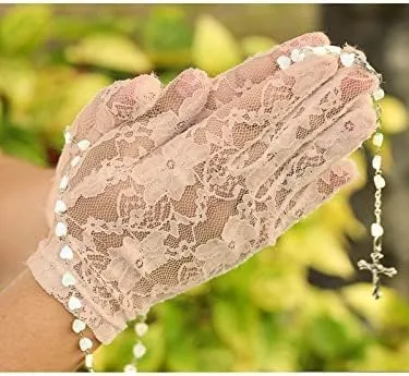 Miniatura 4 de SATINIOR Guantes de encaje para mujer, para boda, fiesta de té, guantes cortos de encaje de cortesía para cenas, fiestas de cosplay, noche