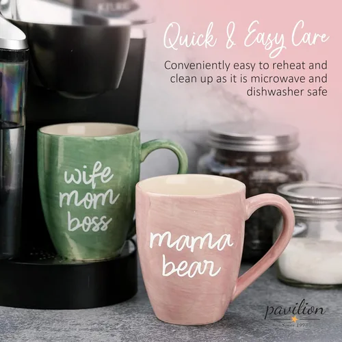 Miniatura 7 de Pavilion - Taza de café grande de cerámica con diseño de texto "Mama Bear", compatible con microondas y lavavajillas, tazas altas de café o té