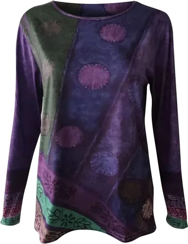 Miniatura 3 de Camisetas casuales de manga larga para mujer, con cuello redondo y cuello redondo, diseño floral, regular