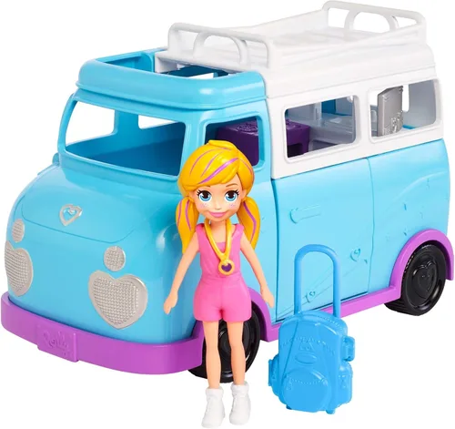 Miniatura 5 de Polly Pocket Furgoneta Glamping con doble campamento para muñeca Polly de 3 pulgadas y muñeca Micro Polly; la camioneta se abre a la sala de estar