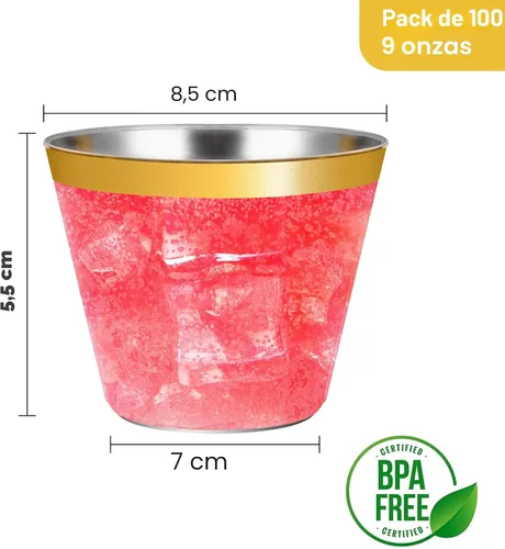 Miniatura 4 de Goodluck 100 vasos de plástico dorados de 9 onzas para fiestas, vasos desechables con borde dorado, vasos de cóctel de plástico para bodas, Acción