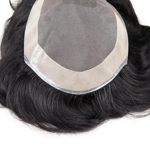 Miniatura 8 de Tupé de cabello humano para hombres con base de encaje francés y cabello ondulado natural virgen negro para hombre, peluca de pelo tipo tupé