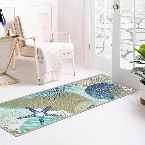 Miniatura 3 de Tritard Alfombra de pasillo costera de 2 x 6 pies, alfombra náutica para pasillo de cocina, con temática de playa, antideslizante, lavable a C1