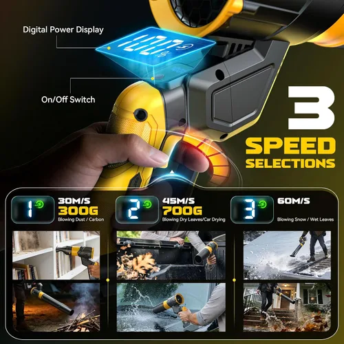 Miniatura 6 de Soplador eléctrico de hojas compatible con batería Dewalt de 20 V (no incluida), soplador de hojas inalámbrico giratorio de 180°, 3 velocidades