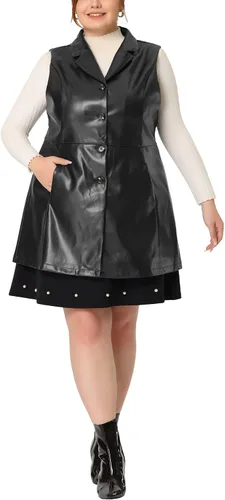 Miniatura 2 de Agnes Orinda Chalecos de talla grande para mujer, sin mangas, con solapa, casual, de poliuretano, chaleco