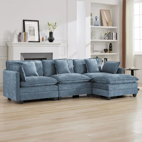 Miniatura 55 de Otomán de Sofá Moderno de Chenille Nube de 35'', Otomán Rectangular para Sofá Seccional Modular, Beige