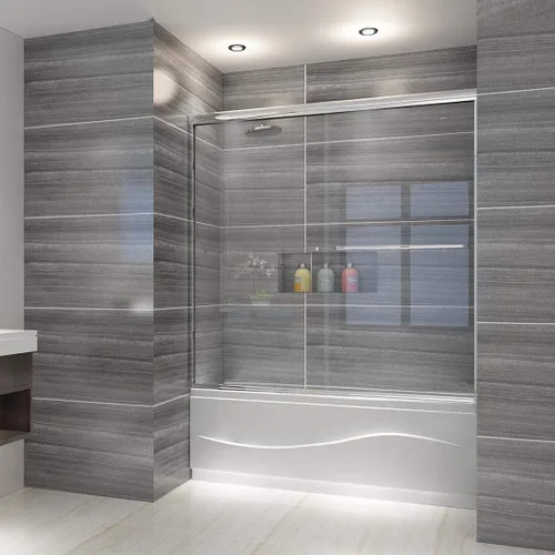 ELEGANT 58.5-60 pulgadas de ancho x 57 3/8 pulgadas de alto, puertas corredizas de vidrio para bañera, puerta de ducha semi-sin marco con vidrio