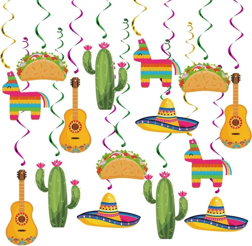 Decoraciones de remolinos colgantes para fiesta mexicana, suministros de fiesta de Cinco de Mayo, tema de cumpleaños de dos días de taco, fiesta