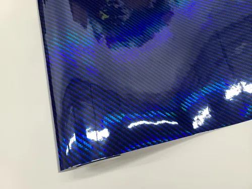 Miniatura 3 de Rollo de película adhesiva holográfica de fibra de carbono brillante CF para automóvil (3 x 5 pies, amarillo dorado)