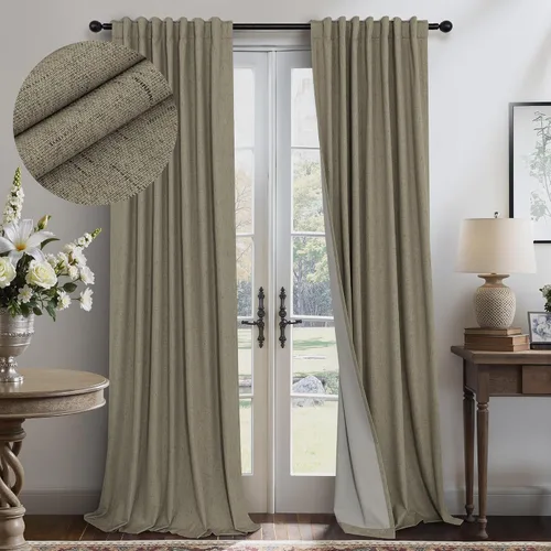 Miniatura 30 de Pitalk Cortinas cortas 100% opacas de lino para cafetería, 40 pulgadas de largo, 2 paneles, cortinas de puerta francesa para ventana, cortina