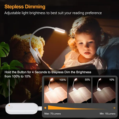 Miniatura 3 de Gritin Luz de libro recargable de 16 LED para leer en la cama, cuidado de los ojos, 3 temperaturas de color, brillo de atenuación continua, 80 horas