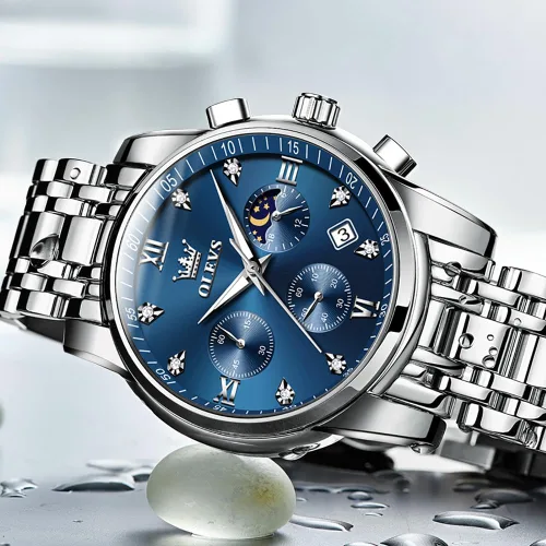 Miniatura 7 de OLEVS Watch for Men Diamond Business Dress Analog Quartz Stainless Steel Waterproof Luminous Date Two Tone Luxury Casual Wrist Watch Blue