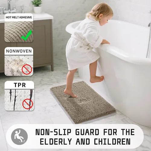 Miniatura 5 de Yimobra Alfombras de Baño Largas 47"x24", Alfombrilla de Baño Extra Suave Antideslizante para Bañera, Alfombra Peluda Súper Absorbente de Secado