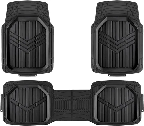 Amazon Basics 3 alfombrillas de goma resistentes para todo tipo de clima, para automóviles, SUV y camiones, color negro, recortado para adaptarse