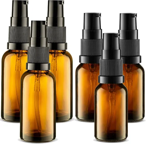 Miniatura 7 de VitalUp Botella de bomba de vidrio ámbar recargable vacía ideal para crema de loción, aceite esencial, contenedor pequeño de viaje, paquete de 2