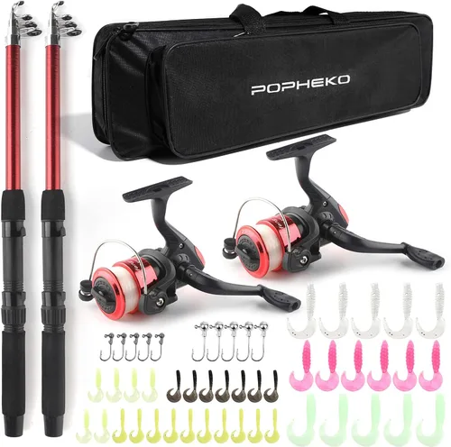 Combo de Caña de Pescar Telescópica con Carrete 2pcs 5.9FT/6.89FT Caña de Pescar Plegable Carrete Giratorio Señuelos Bolsa de Aparejos Equipo de