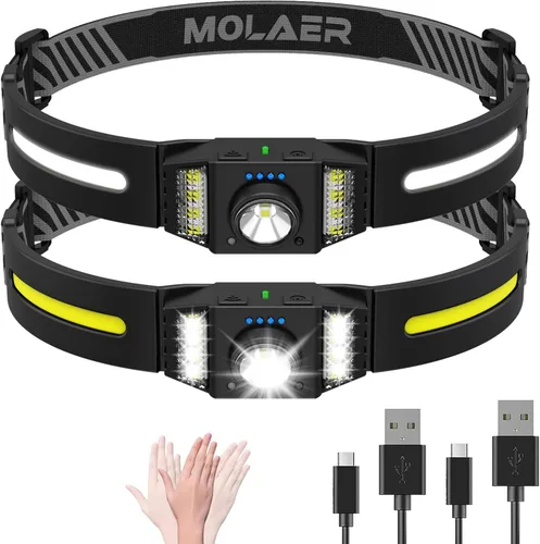 Miniatura 8 de Faro LED recargable, haz ancho de 270° lámpara frontal brillante con sensor de movimiento para adultos, ligero, resistente a la intemperie, faro