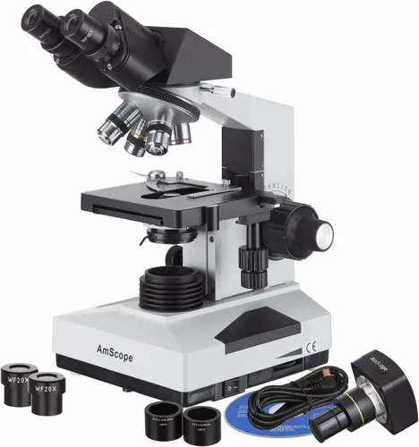 Miniatura 11 de AmScope Microscopio binocular compuesto B490B-M 40X-2000X + cámara de 1,3 MP