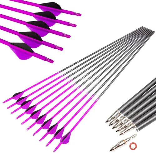 Miniatura 9 de Flechas de caza de carbono de 28 pulgadas 300 340 350 400 espina dorsal de carbono para arco recurvo compuesto práctica objetivo 28 30 pulgadas