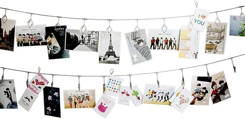 Miniatura 7 de Yeyo Clip de alambre para colgar fotos con 12 clips, marco de fotos de pared para el hogar, dormitorio, collage dormitorio, habitación de los niños