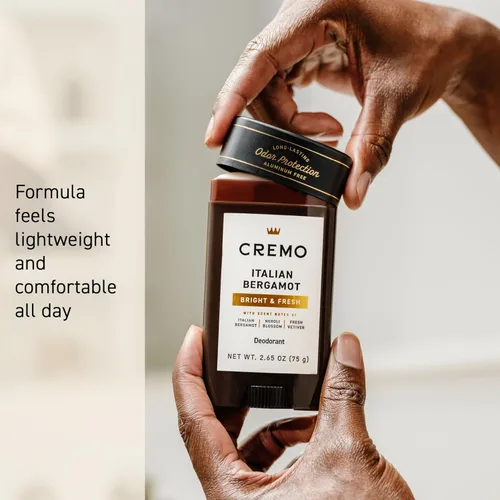 Miniatura 4 de Cremo Desodorante italiano sin aluminio de bergamota para hombres, protección contra olores de larga duración de 48 horas, 2.65 onzas