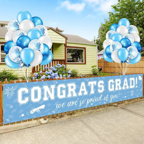 Miniatura 12 de Cartel de graduación de 37 piezas para decoración de globos de clase de 2026, pancarta de felicitaciones graduadas para decoración al aire libre