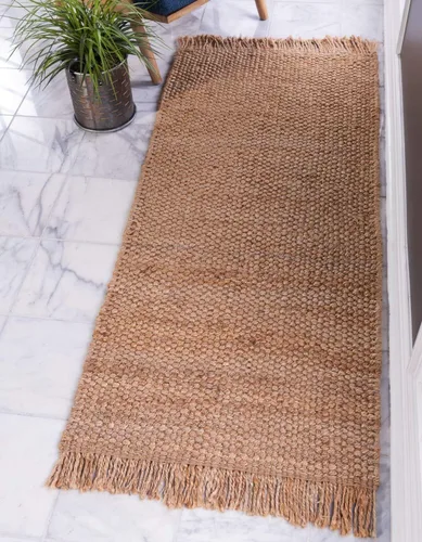 Unique Loom Chunky Jute Collection - Alfombra de área sólida, transitoria, bohemia, 2 pies 6 pulgadas x 6 pies 0 pulgadas, color bronceado/natural