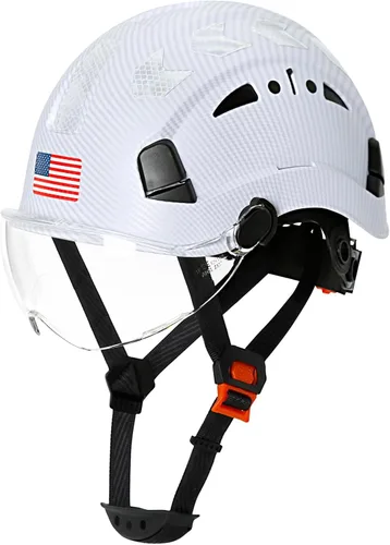 Miniatura 11 de Aolamegs Carbon Fiber Pattern Hard Hat with Visor, ANSI Z89.1 Vented Safety Helmet, OSHA Approved Construction Hardhat for Men, 6-Point Suspension